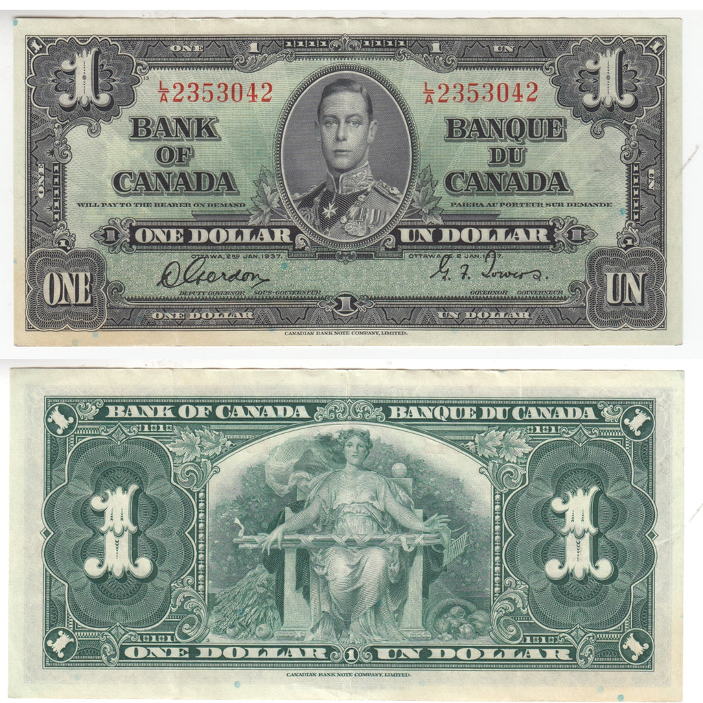 BC-21c 1937 Canada $1 Gordon-Towers, L/A, VF-EF (VF30)