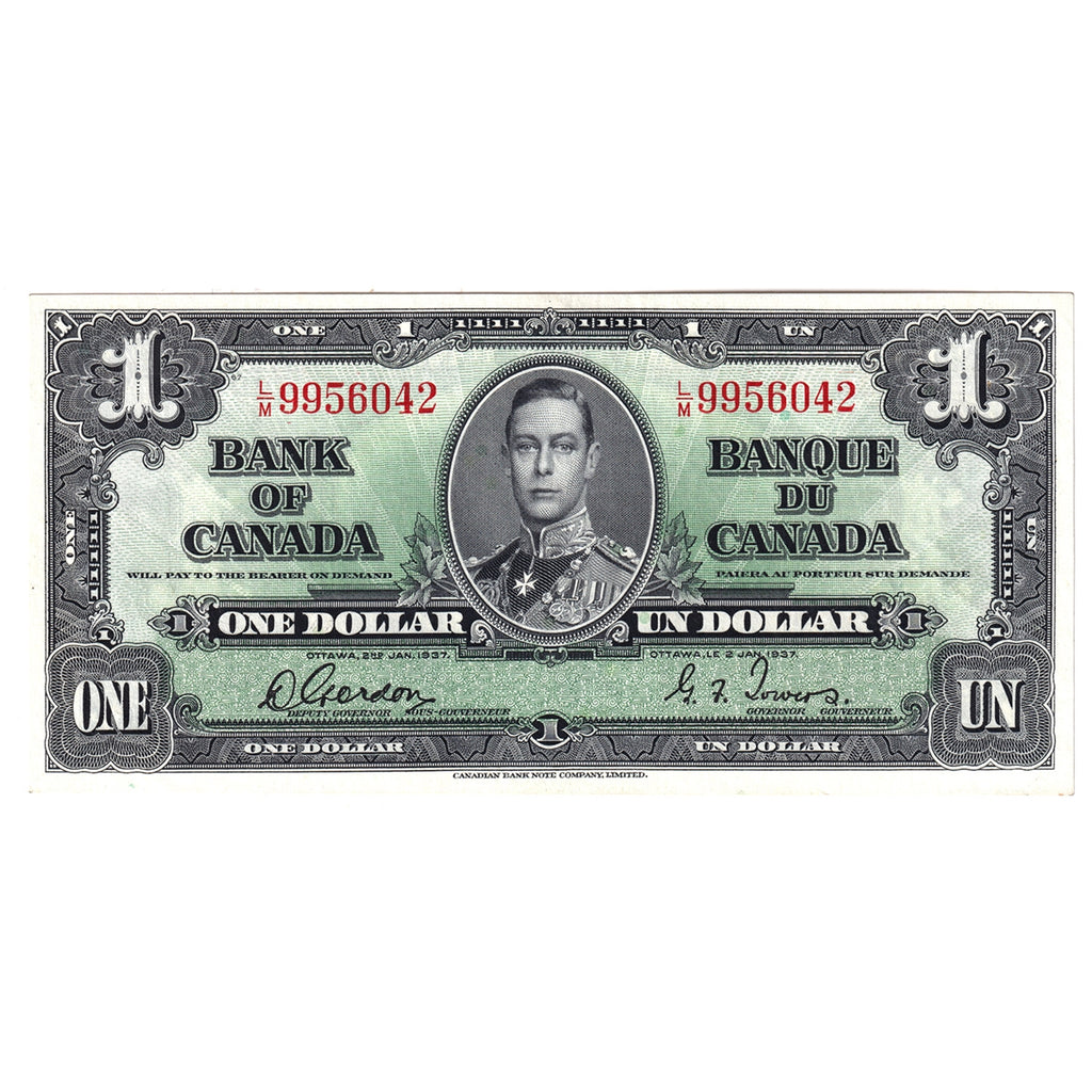 BC-21c 1937 Canada $1 Gordon-Towers, L/M, Almost Uncirculated (AU50)