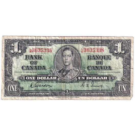 BC-21c 1937 Canada $1 Gordon-Towers, L/M, F-VF