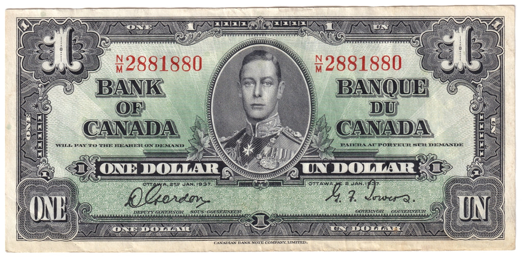 BC-21c 1937 Canada $1 Gordon-Towers, N/M, VF-EF (VF30)