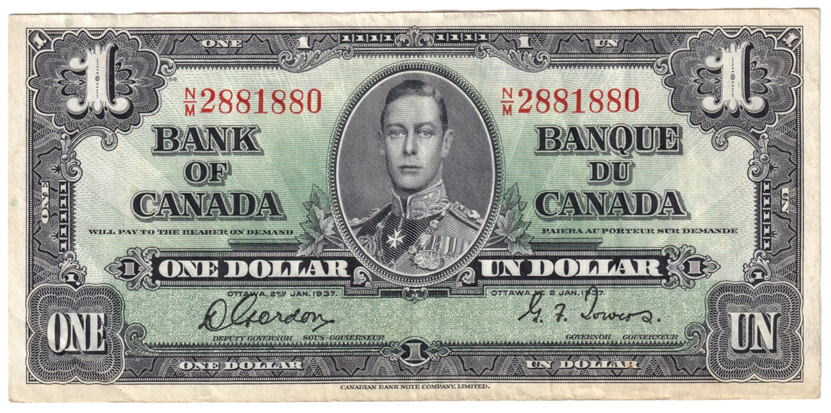 BC-21c 1937 Canada $1 Gordon-Towers, N/M, VF-EF (VF30)