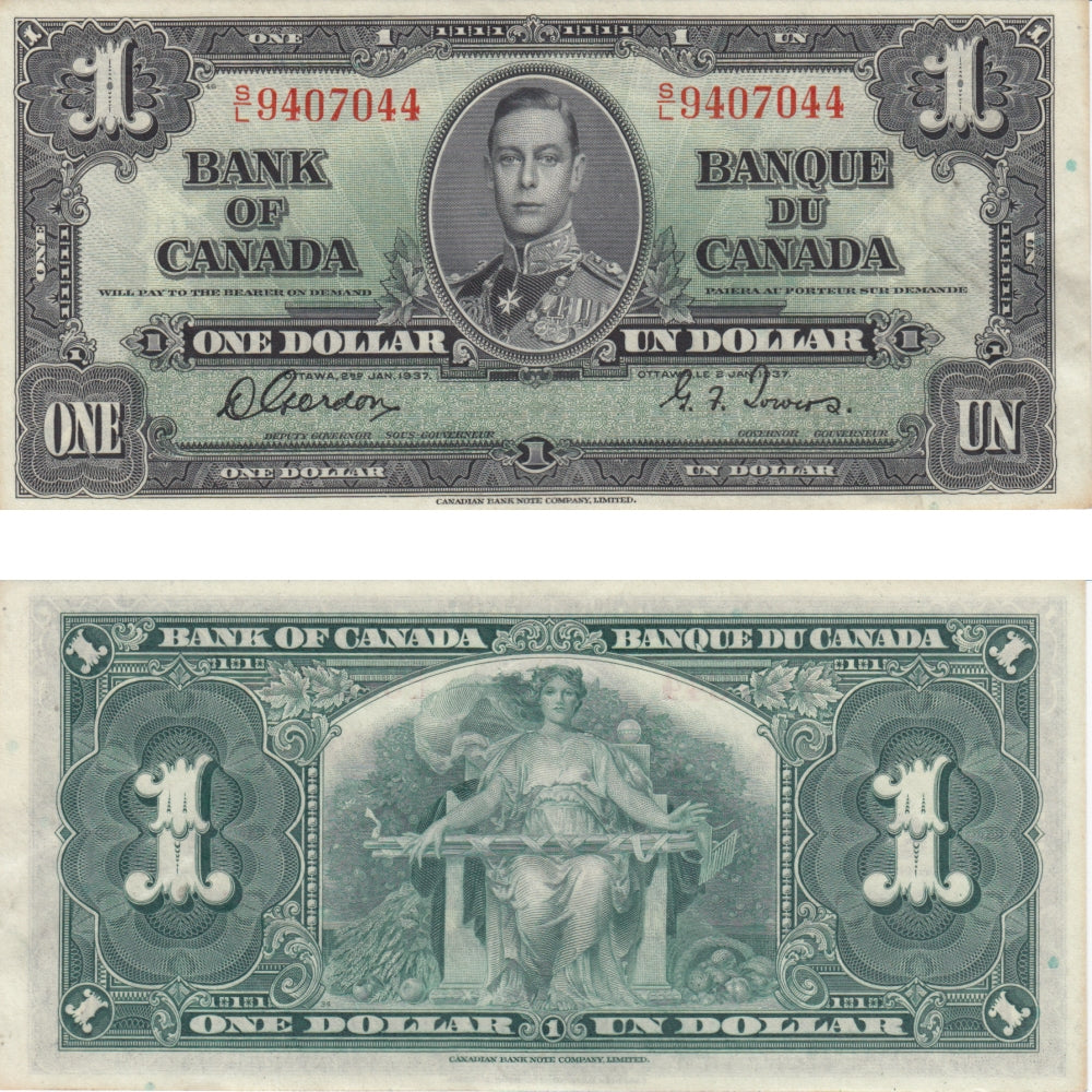 BC-21c 1937 Canada $1 Gordon-Towers, S/L, AU-UNC (AU55)