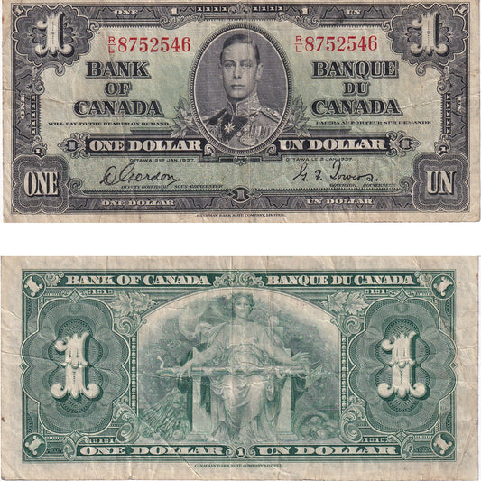 BC-21c 1937 Canada $1 Gordon-Towers, R/L, F-VF