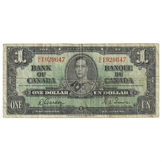 BC-21c 1937 Canada $1 Gordon-Towers, U/L, F