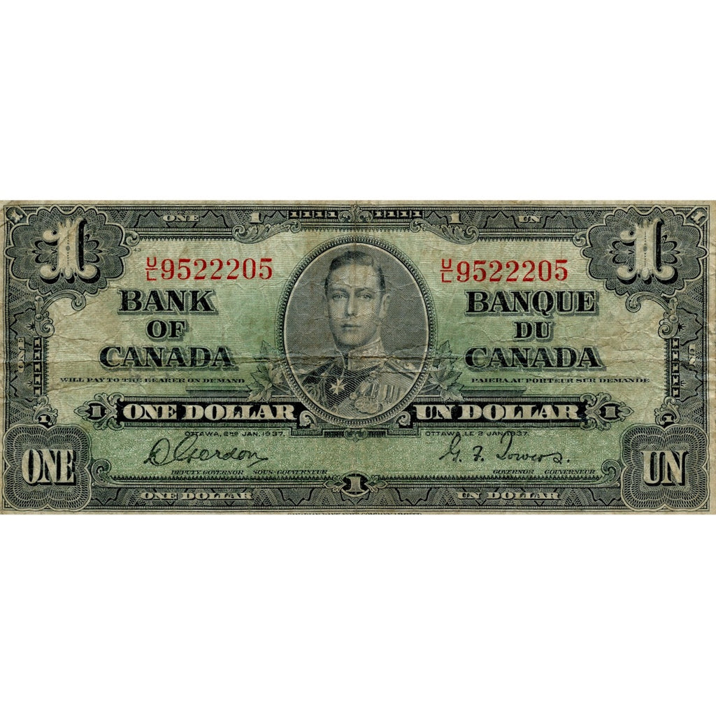 BC-21c 1937 Canada $1 Gordon-Towers, U/L, VG-F (VG10)