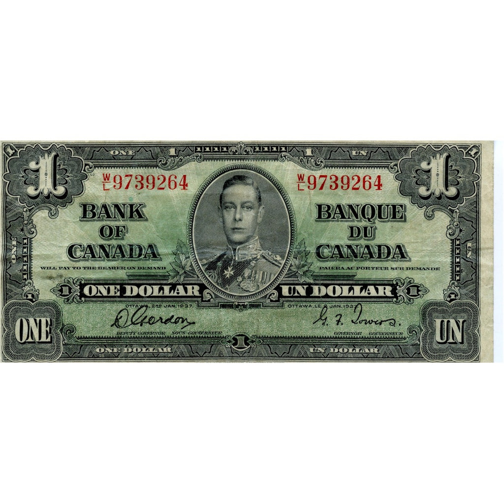 BC-21c 1937 Canada $1 Gordon-Towers, W/L, F-VF (F15)