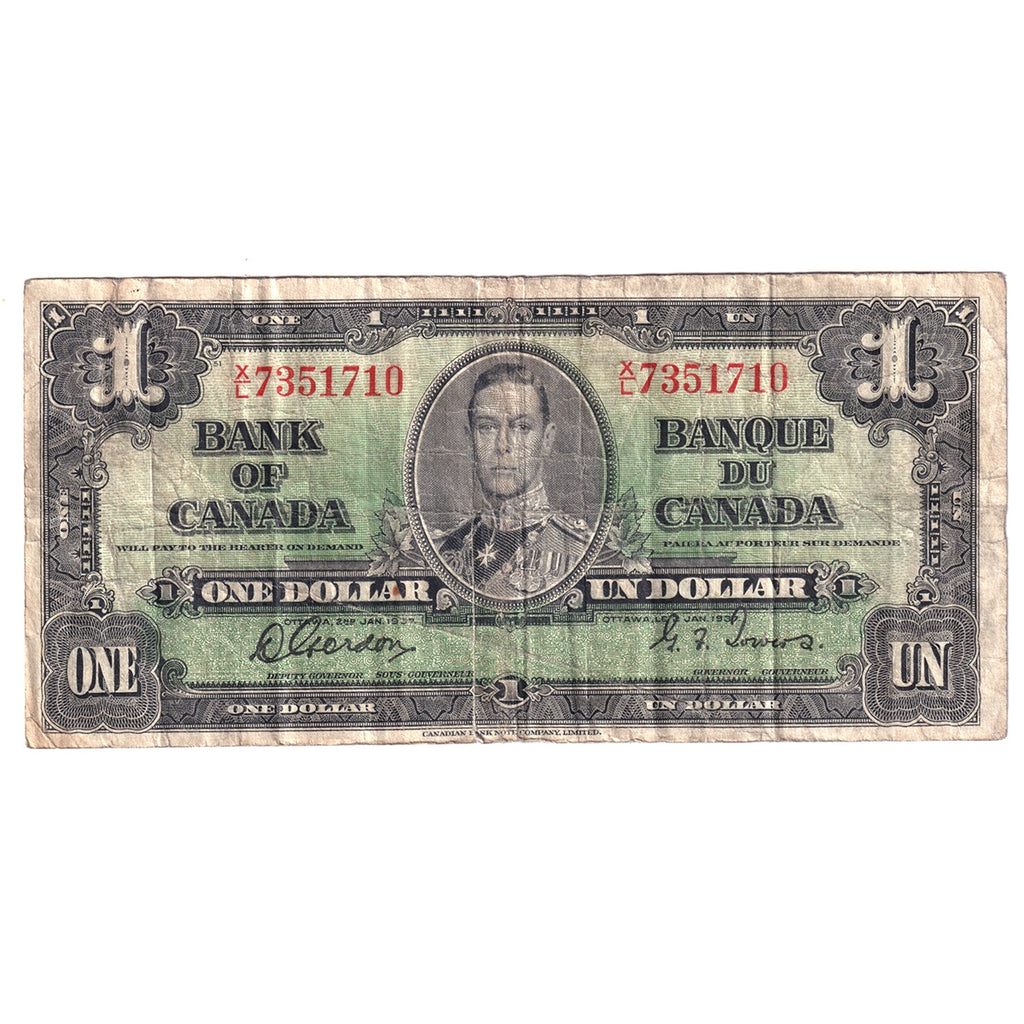 BC-21c 1937 Canada $1 Gordon-Towers, X/L, VG-F (VG10)