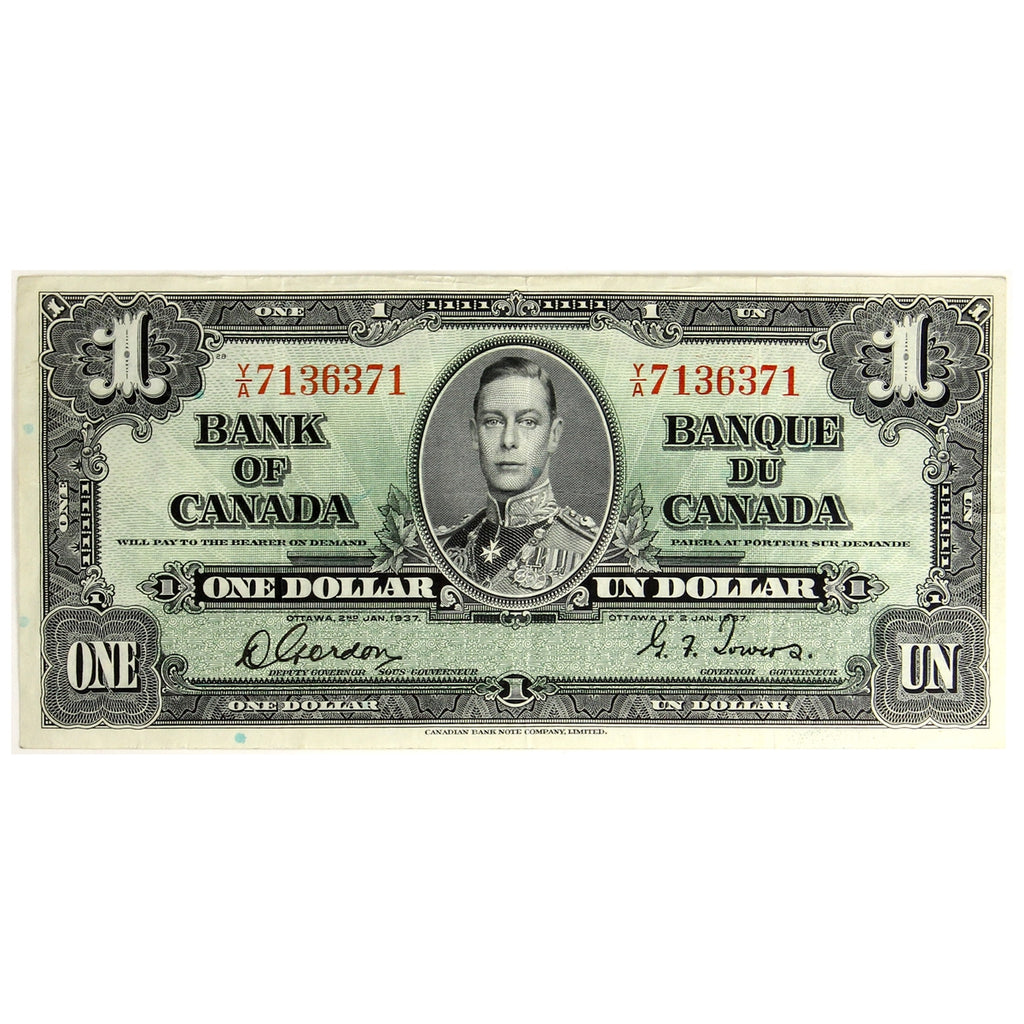 BC-21c 1937 Canada $1 Gordon-Towers, Y/A, VF-EF (VF30)