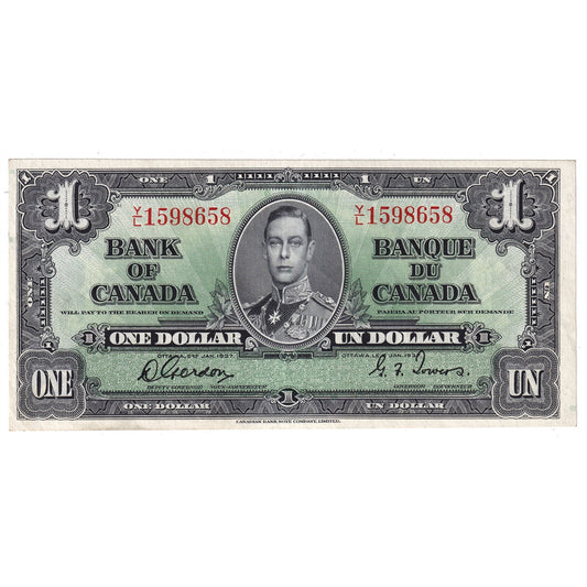 BC-21c 1937 Canada $1 Gordon-Towers, Y/L, Almost Uncirculated (AU50)