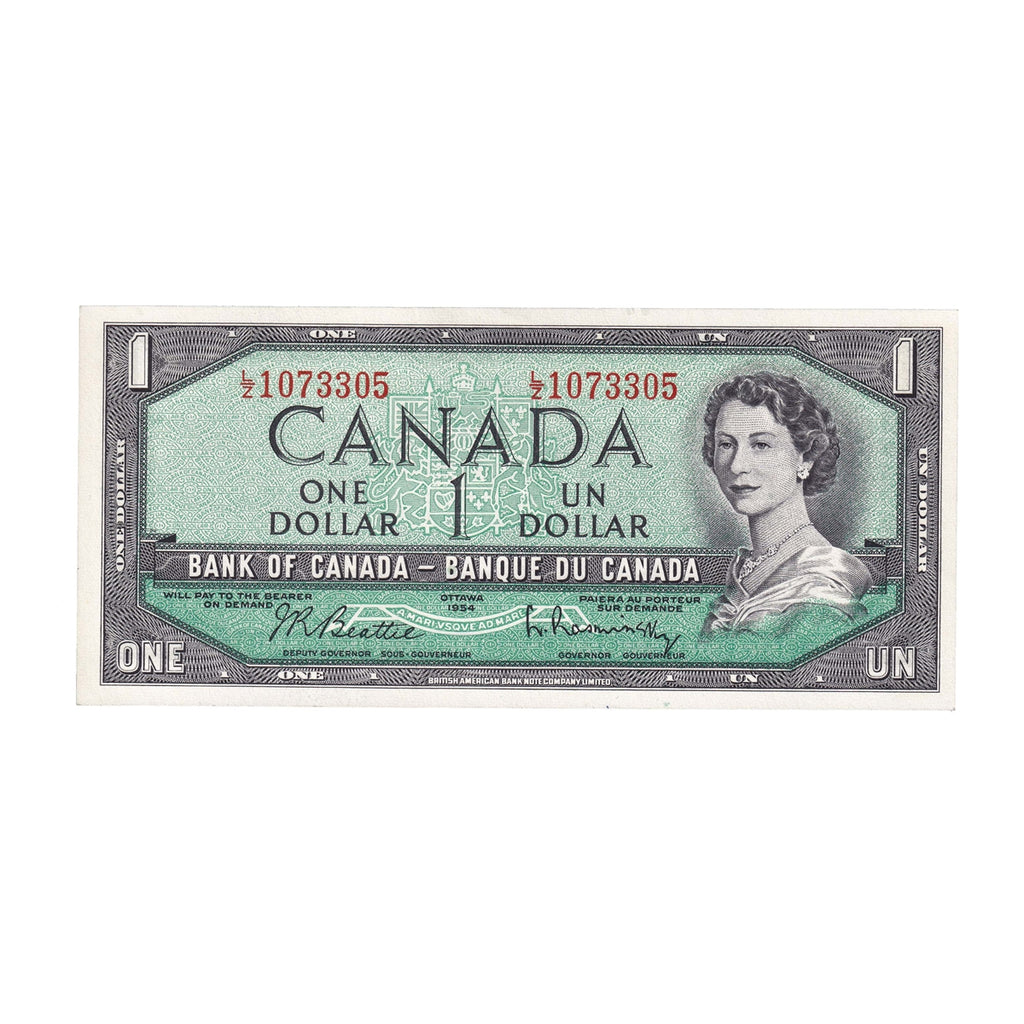 BC-37b-i 1954 Canada $1 Beattie-Rasminsky, L/Z, Uncirculated (MS60)