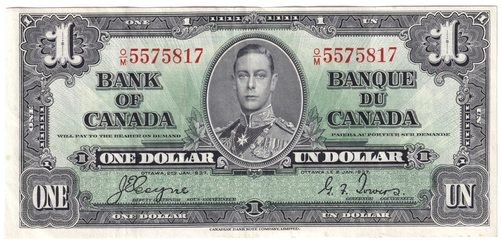 BC-21d 1937 Canada $1 Coyne-Towers, O/M, VF-EF (VF30)