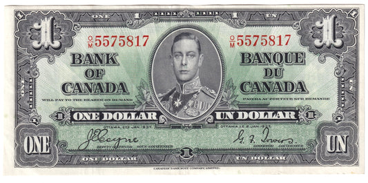 BC-21d 1937 Canada $1 Coyne-Towers, O/M, VF-EF (VF30)