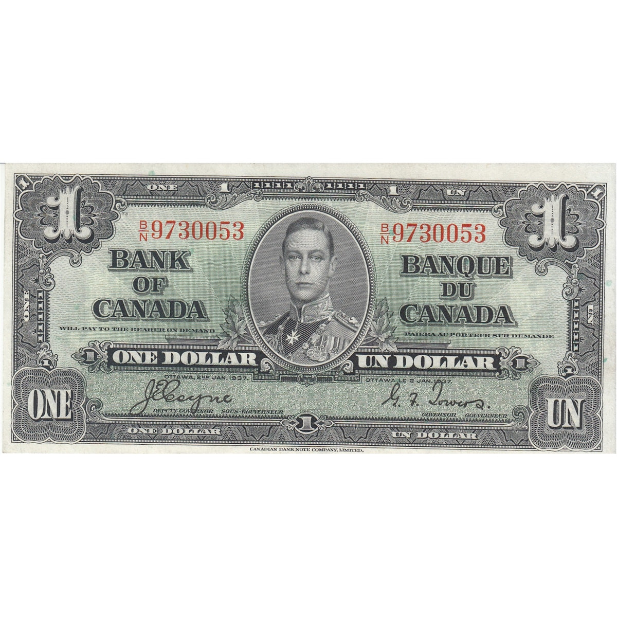 BC-21d 1937 Canada $1 Coyne-Towers, B/N, EF-AU (EF45)