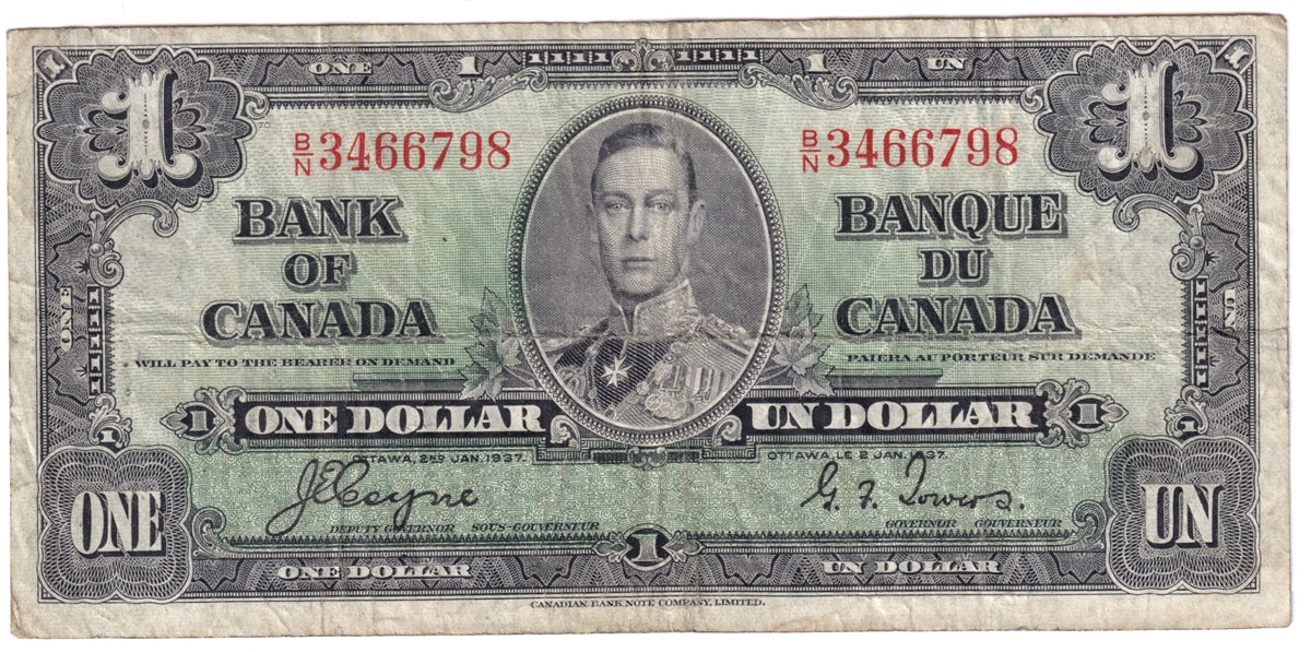 BC-21d 1937 Canada $1 Coyne-Towers, B/N, Fine (F12)