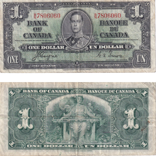 BC-21d 1937 Canada $1 Coyne-Towers, B/N, F-VF (F15)