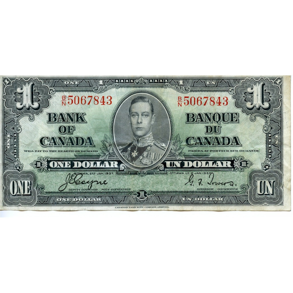 BC-21d 1937 Canada $1 Coyne-Towers, B/N, Very Fine (VF20)