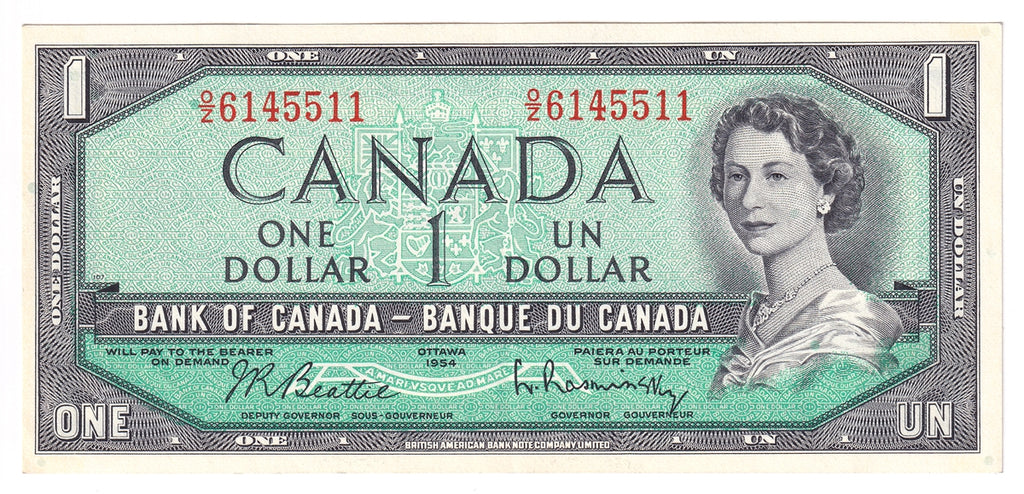 BC-37b 1954 Canada $1 Beattie-Rasminsky, O/Z, EF-AU (EF45)