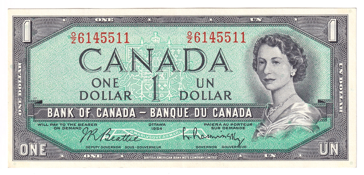 BC-37b 1954 Canada $1 Beattie-Rasminsky, O/Z, EF-AU (EF45)