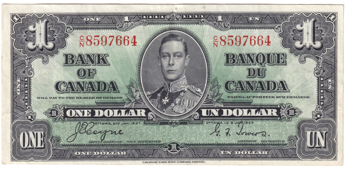 BC-21d 1937 Canada $1 Coyne-Towers, C/N, EF-AU