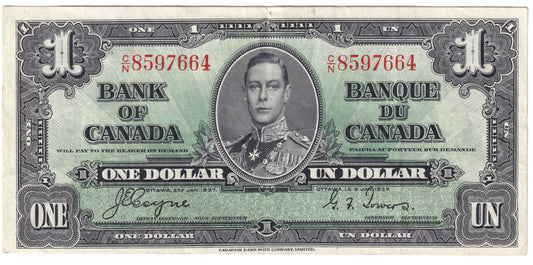BC-21d 1937 Canada $1 Coyne-Towers, C/N, EF-AU