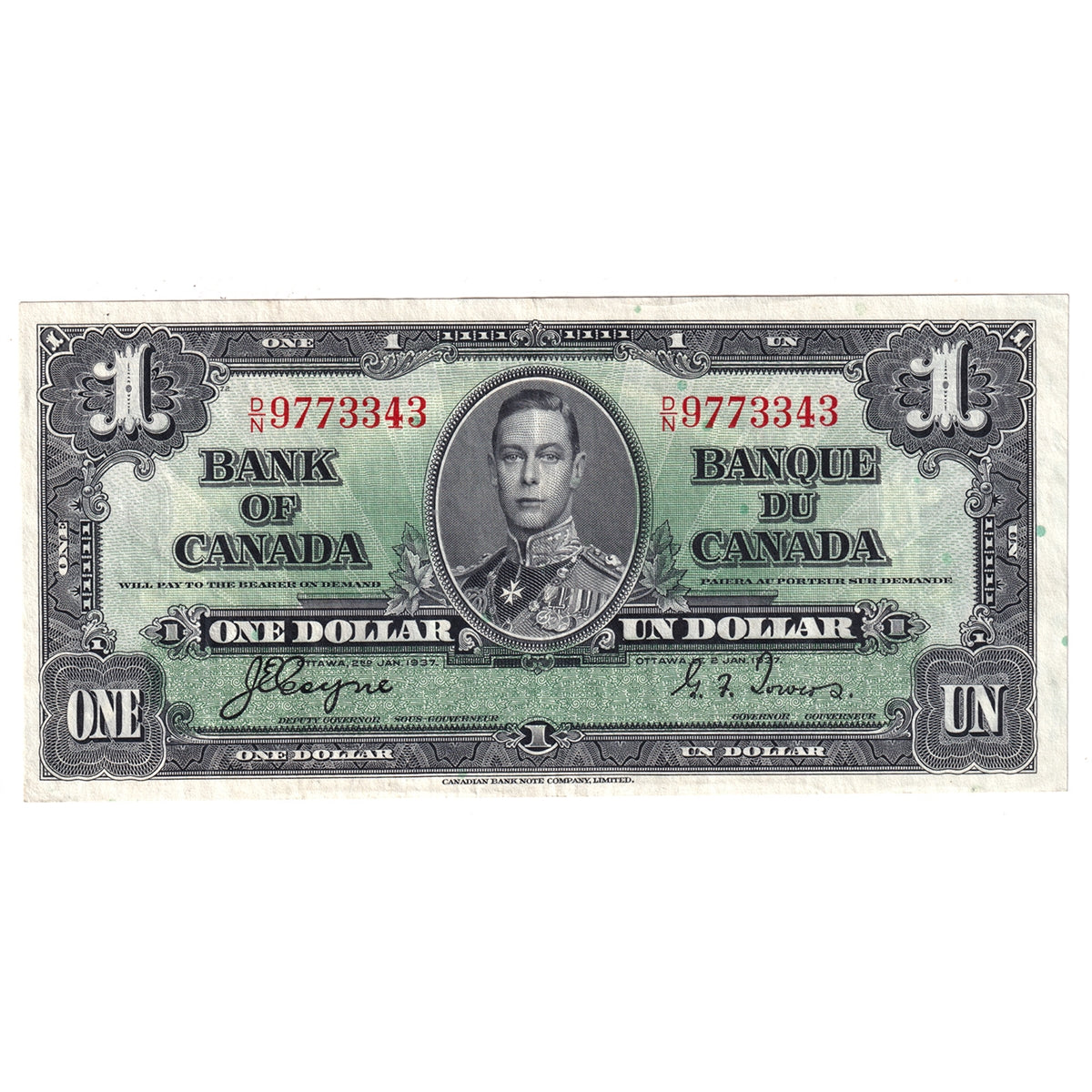 BC-21d 1937 Canada $1 Coyne-Towers, D/N, Extra Fine (EF40)