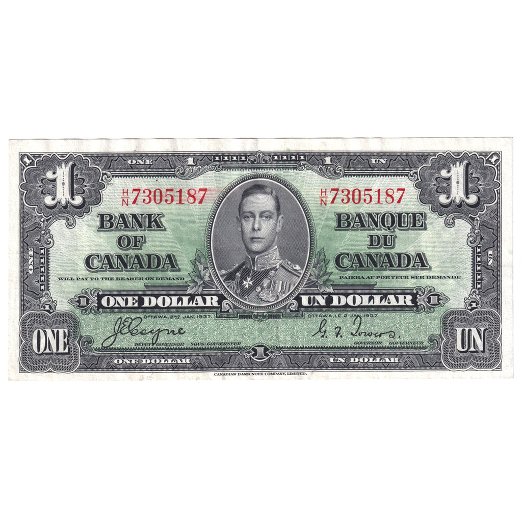 BC-21d 1937 Canada $1 Coyne-Towers, H/N, Very Fine (VF20)