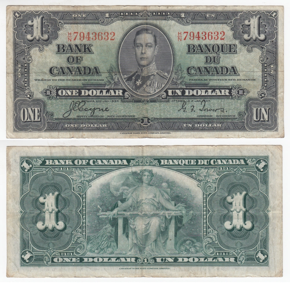 BC-21d 1937 Canada $1 Coyne-Towers, H/N, VF-EF (VF30)