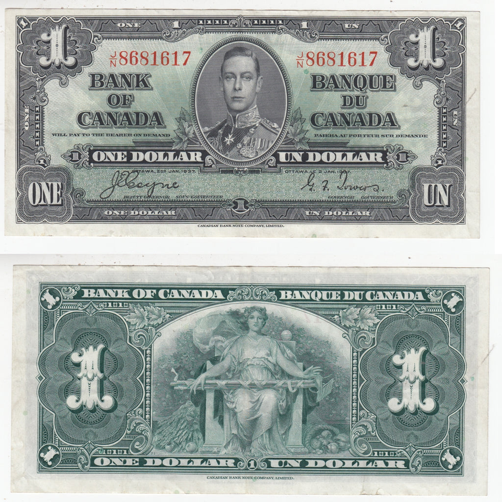 BC-21d 1937 Canada $1 Coyne-Towers, J/N, VF-EF (VF30)
