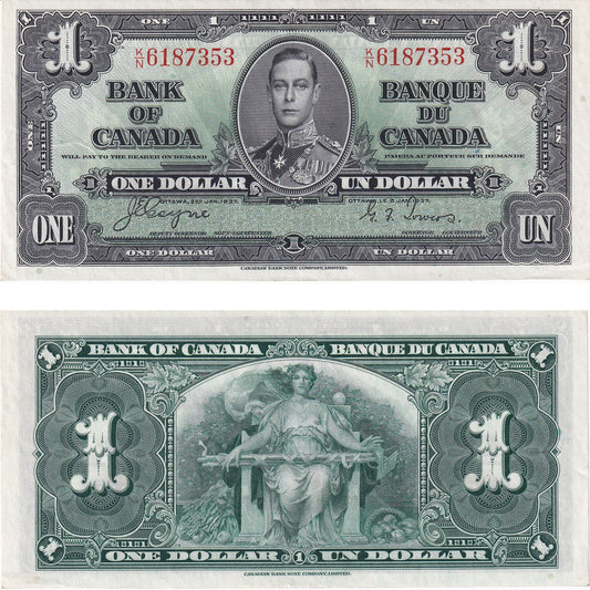 BC-21d 1937 Canada $1 Coyne-Towers, K/N, AU-UNC