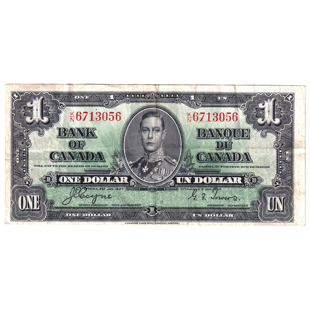 BC-21d 1937 Canada $1 Coyne-Towers, K/N, VF-EF (VF30)