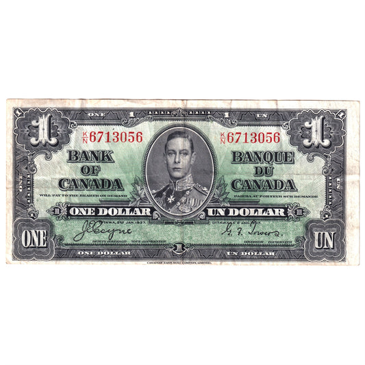 BC-21d 1937 Canada $1 Coyne-Towers, K/N, VF-EF (VF30)