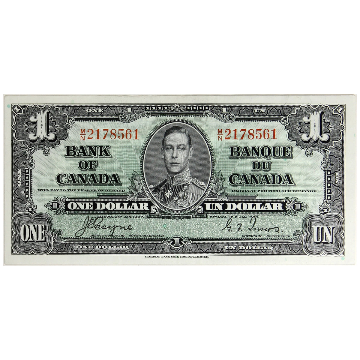 BC-21d 1937 Canada $1 Coyne-Towers, M/N, Almost Uncirculated (AU50)