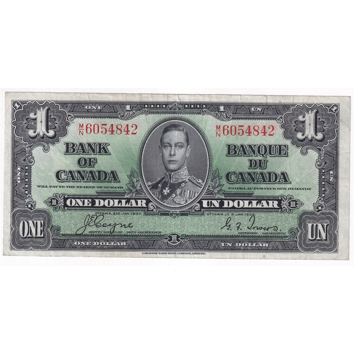 BC-21d 1937 Canada $1 Coyne-Towers, M/N, F-VF (F15)