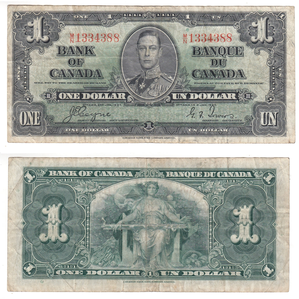 BC-21d 1937 Canada $1 Coyne-Towers, M/N, VF