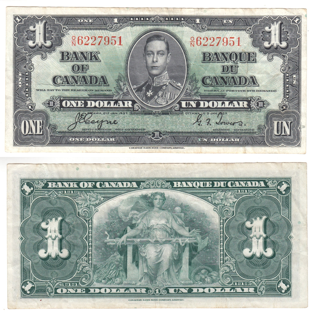 BC-21d 1937 Canada $1 Coyne-Towers, O/N, VF