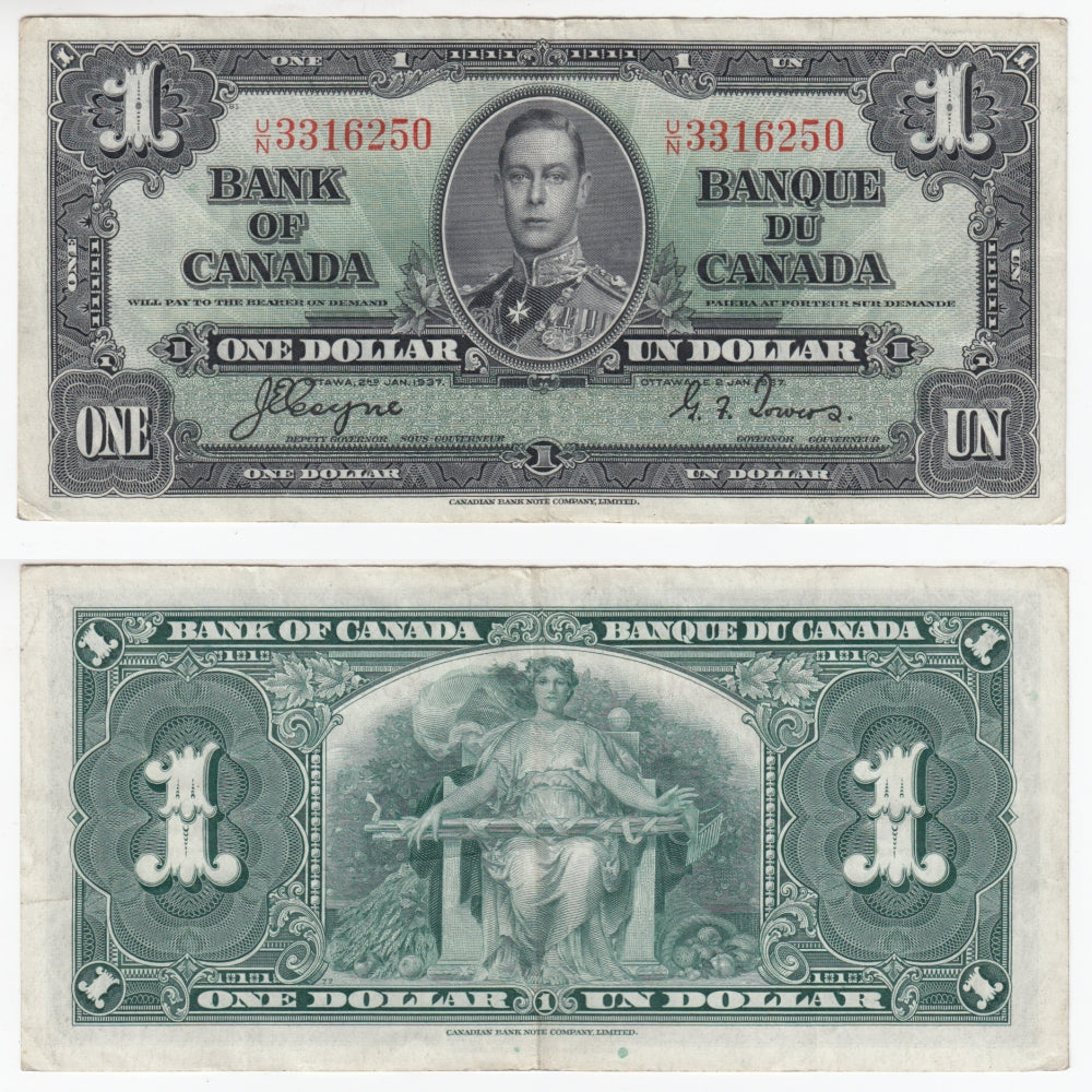 BC-21d 1937 Canada $1 Coyne-Towers, O/N, VF-EF