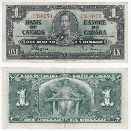 BC-21d 1937 Canada $1 Coyne-Towers, O/N, VF-EF