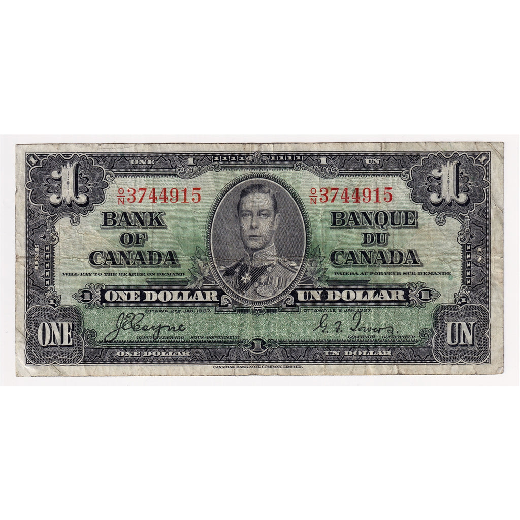 BC-21d 1937 Canada $1 Coyne-Towers, O/N, CIRC