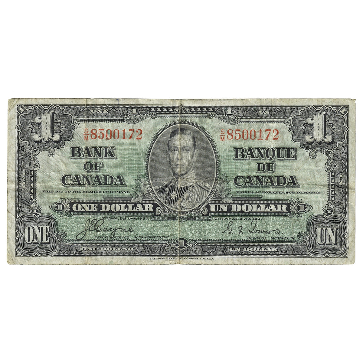 BC-21d 1937 Canada $1 Coyne-Towers, S/M, F