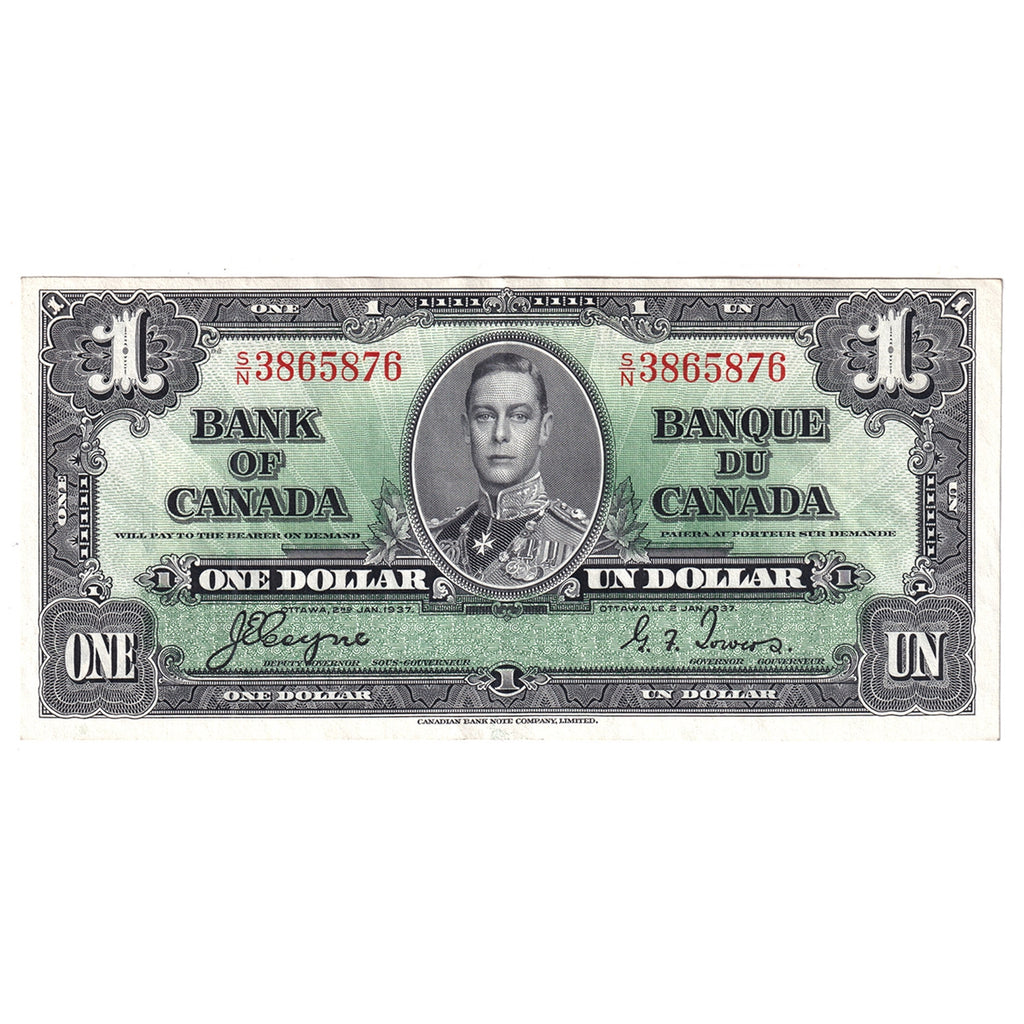 BC-21d 1937 Canada $1 Coyne-Towers, S/N, Almost Uncirculated (AU50)