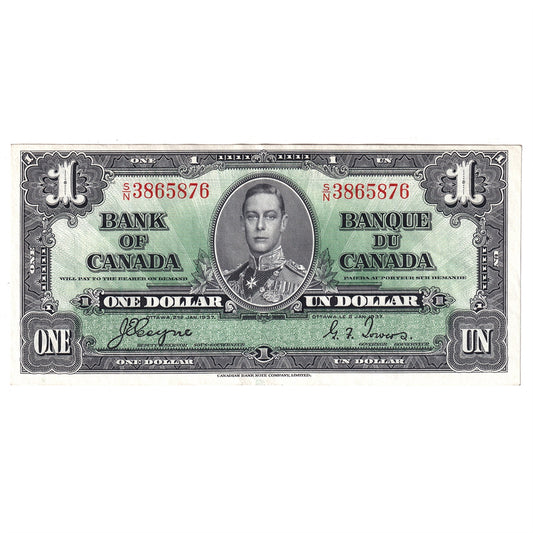 BC-21d 1937 Canada $1 Coyne-Towers, S/N, Almost Uncirculated (AU50)