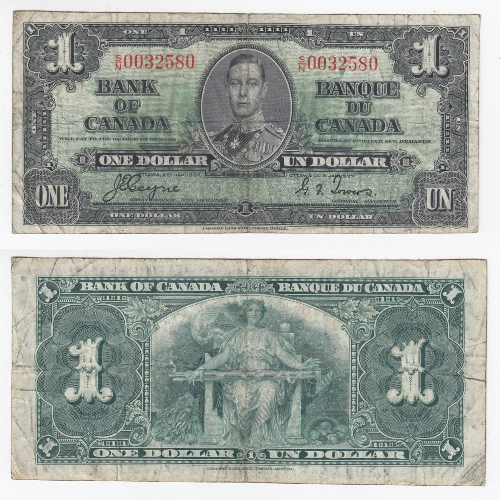 BC-21d 1937 Canada $1 Coyne-Towers, S/N, Fine (F12)