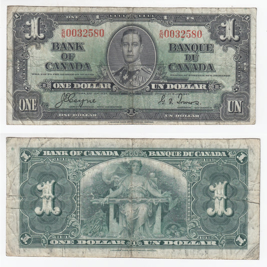 BC-21d 1937 Canada $1 Coyne-Towers, S/N, Fine (F12)