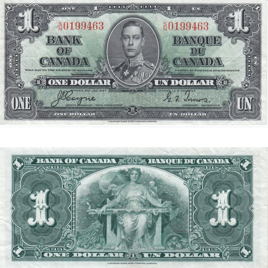 BC-21d 1937 Canada $1 Coyne-Towers, S/N, Very Fine (VF20)