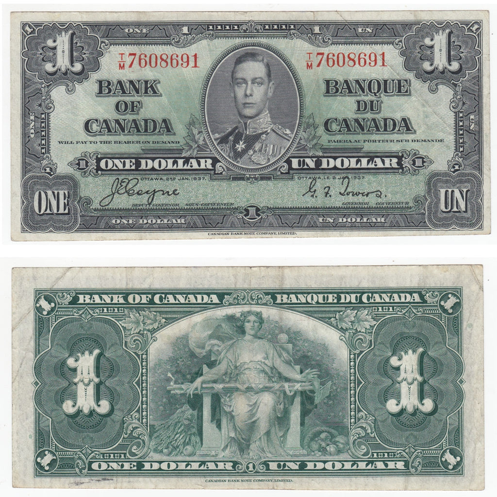 BC-21d 1937 Canada $1 Coyne-Towers, T/M, VF