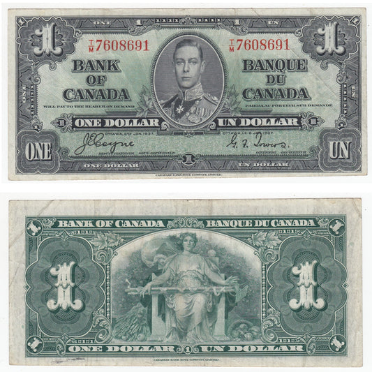 BC-21d 1937 Canada $1 Coyne-Towers, T/M, VF