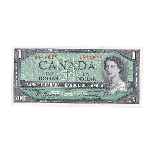 BC-37b-i 1954 Canada $1 Beattie-Rasminsky, J/M, EF
