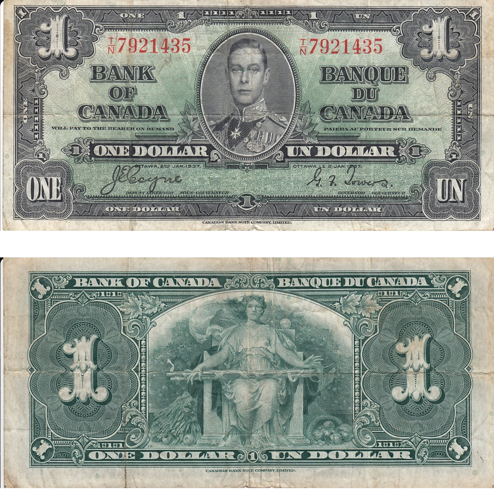BC-21d 1937 Canada $1 Coyne-Towers, T/N, F-VF
