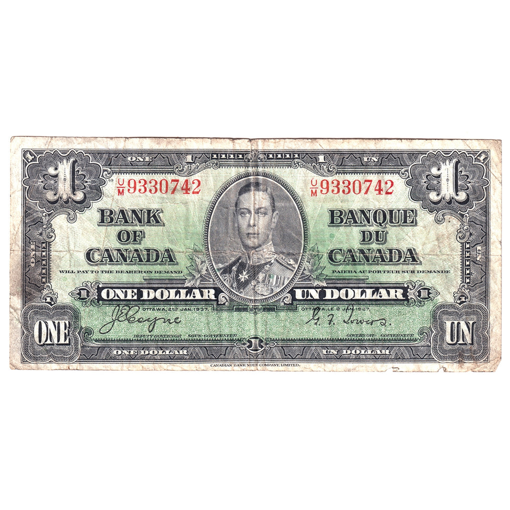 BC-21d 1937 Canada $1 Coyne-Towers, U/M, Circ