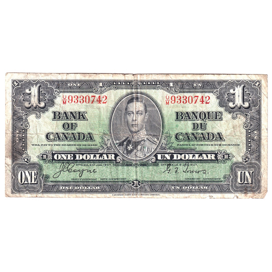 BC-21d 1937 Canada $1 Coyne-Towers, U/M, Circ